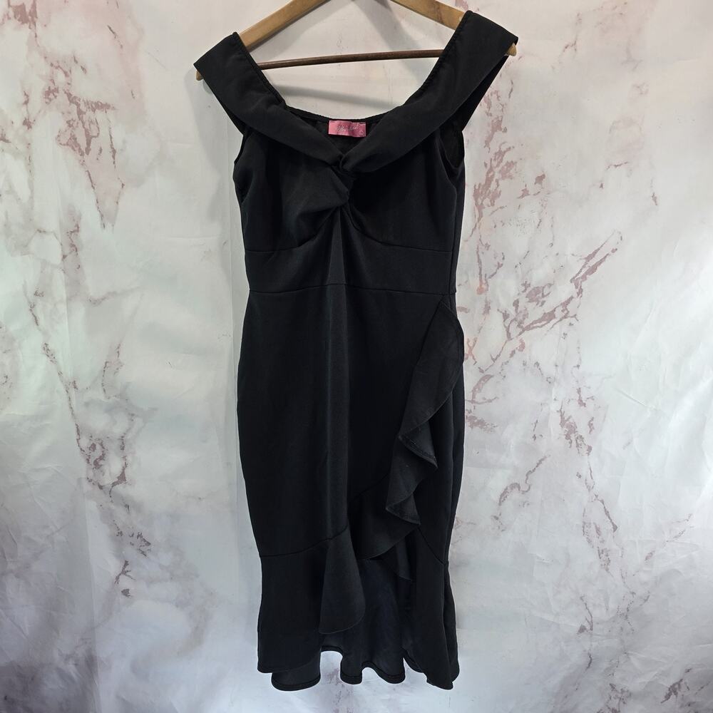 Lillys Closet Dress Womens Large Black Vtg Y2K Off Shoulder Ruffle Midi Twist